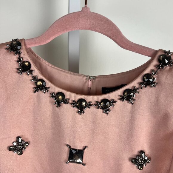 Ann Taylor Bejeweled Blush Pink Satin Shift Dress Wedding Guest Royalty Size 2 - Picture 12 of 16